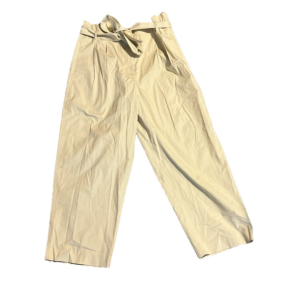 NWT J. Crew  Paper Bag Waist Tie-waist Cotton Pant Size 12 Yellow Straight Leg - Picture 2 of 4